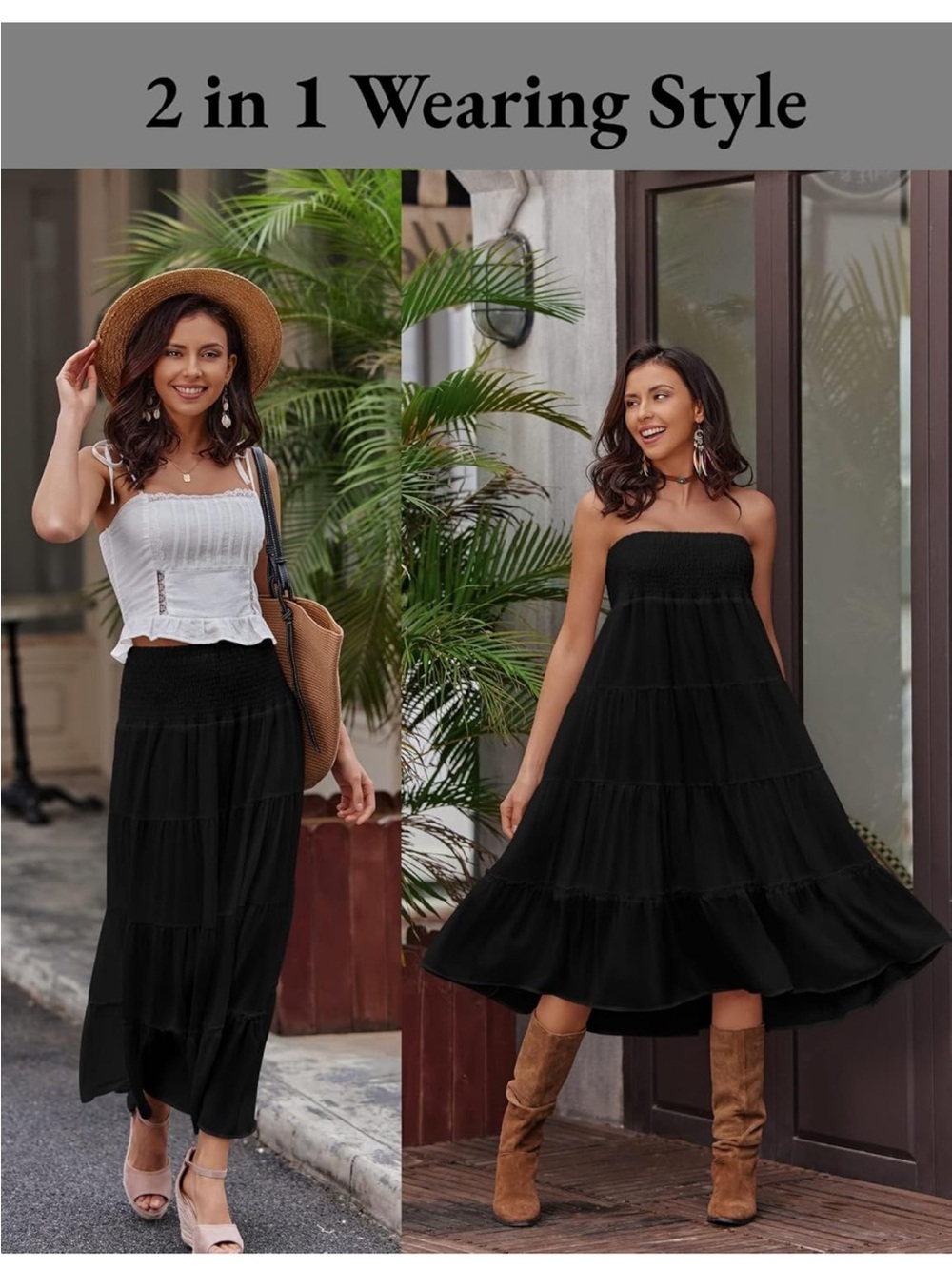 Women’s Black Tiered Maxi Skirt - Picture 2 of 4